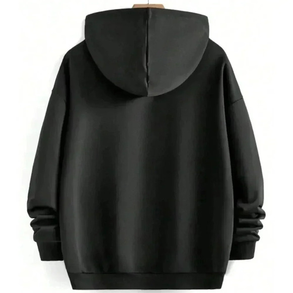 Plain Black  Pullover Hoodie Poly Blend Loose Fit Drawstrings Size Medium - Picture 3 of 6